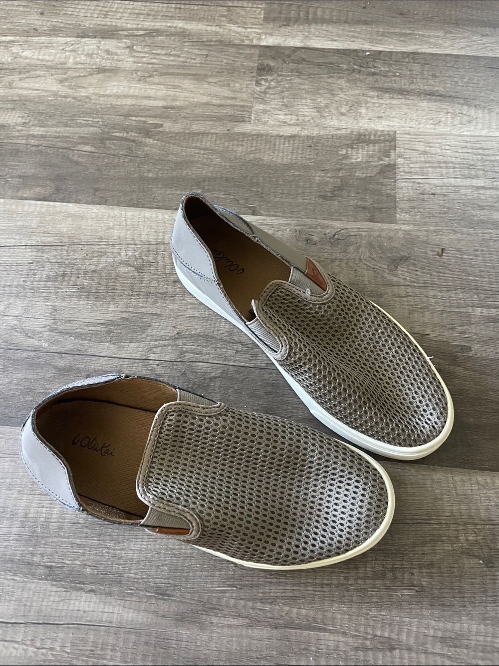 OluKai Beige/Brown Mesh Slip-On Pehuea Loafers